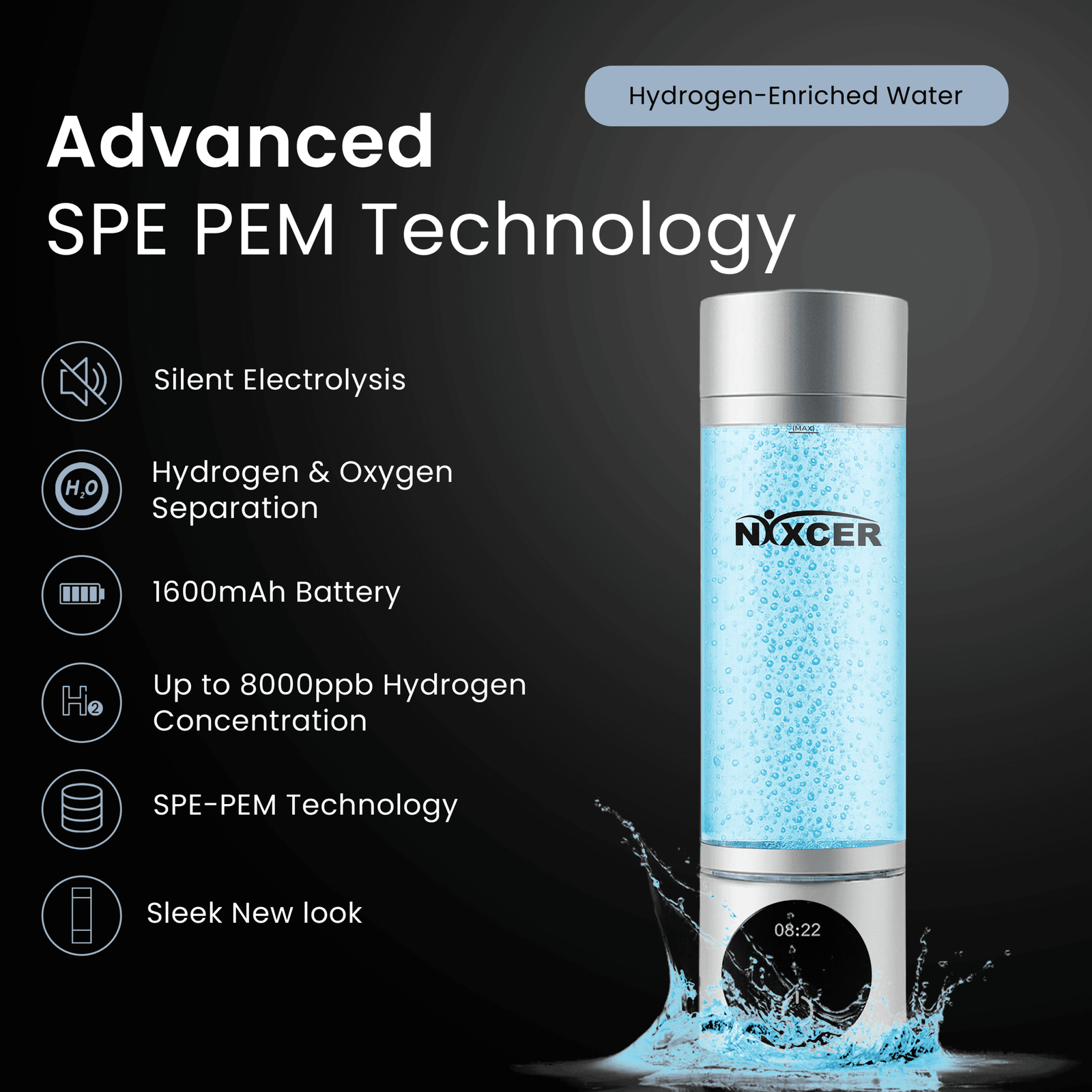 Nixcer Pro Hydrogen Water Bottle 8000 PPB H2 image 1