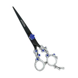 Nixcer Hair Scissors 7″ – Fancy Dragon Hair Cutting Scissors Series with Fine Adjustment – Stainless Steel Razor Edge Hair Shears for Salon & Home Use (Flower Dragon Black/Silver)