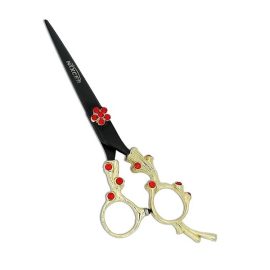 Nixcer Hair Scissors 7″ – Fancy Dragon Hair Cutting Scissors Series with Fine Adjustment – Stainless Steel Razor Edge Hair Shears for Salon & Home Use (Flower Dragon Black/Gold)