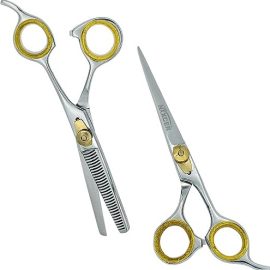 Nixcer Hair Cutting & Thinning/Texturizing Shears Set Professional Hair Cutting Scissors Set – 6.5” Length – Premium Shears For Salon & Home Use Razor Edge Barber Scissors (Silver – NSC012)