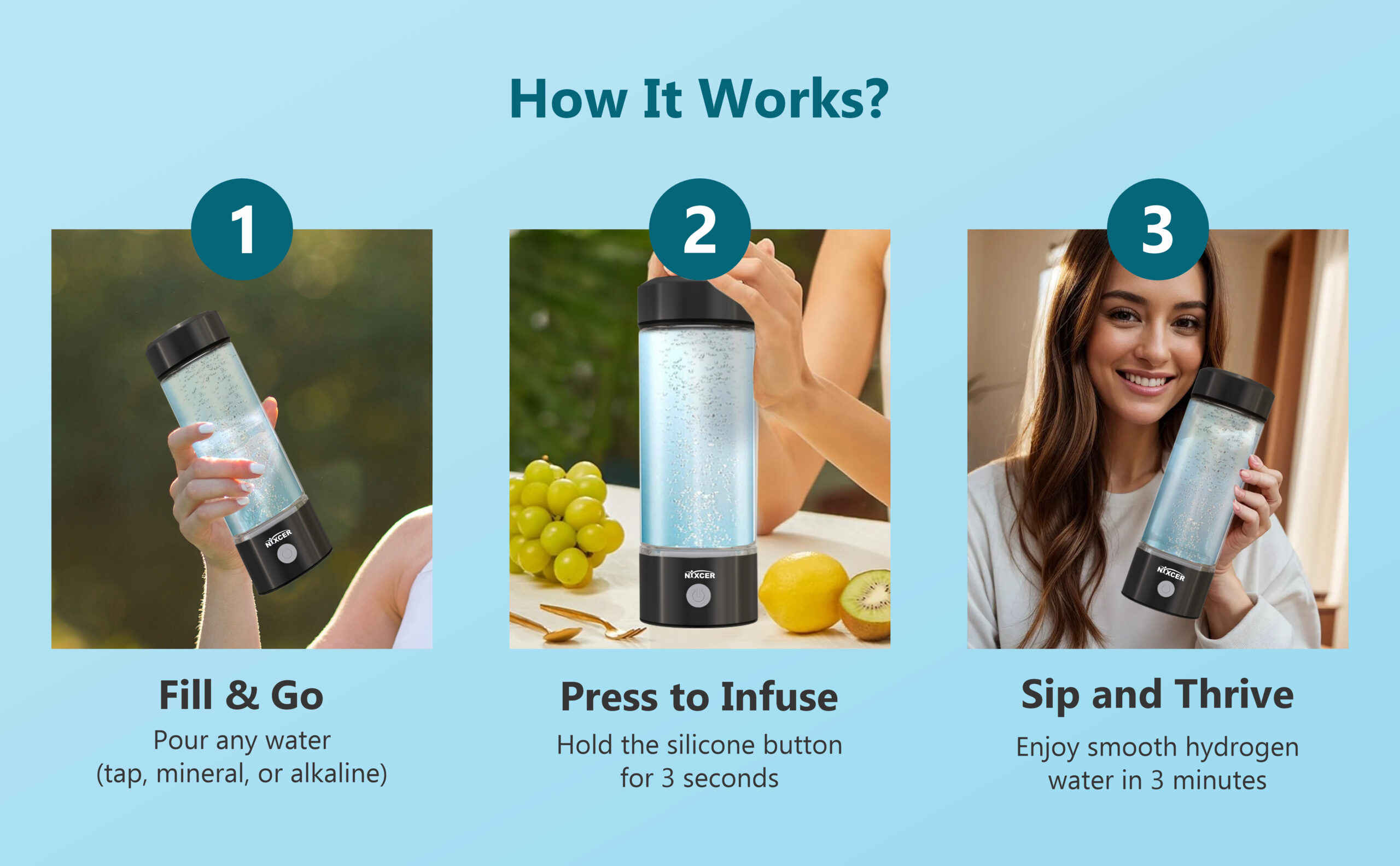 hydrogen water bottle generator black